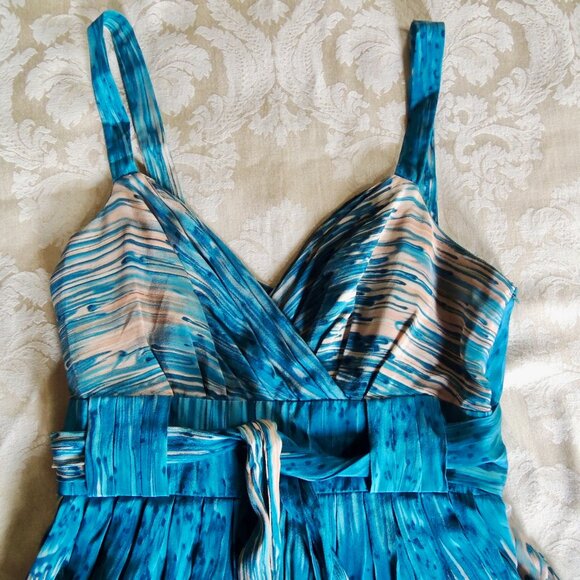 Anthro Lil Blue & Peach Caballo Falls 100% Silk Dress 4 - Picture 8 of 14